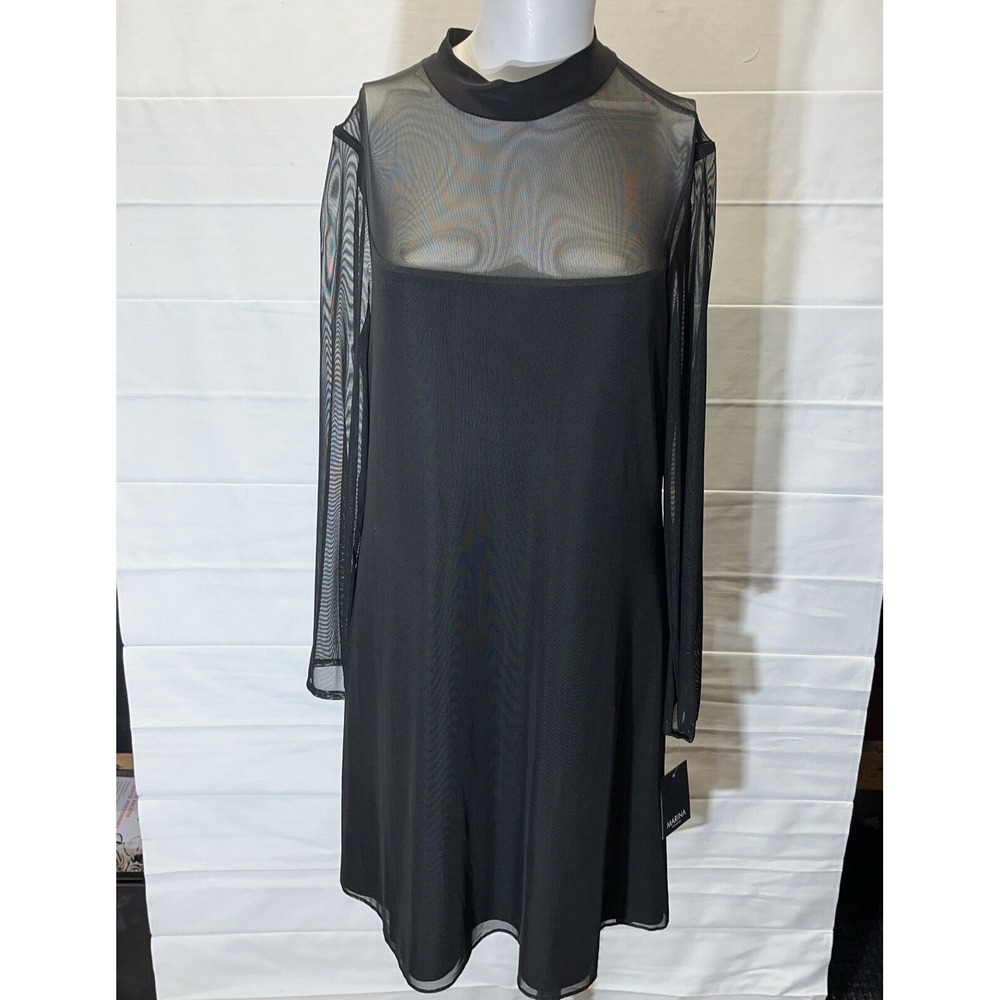 Marina Sheer Chest Long‎ Sleeve Details Formal Midi Dress New  SZ 12